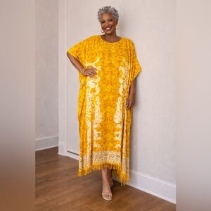 ✨ Santé Bohemian Caftan | Mustard Yellow | Fringe Hem  (SELECT CAFTAN 50% SALE)